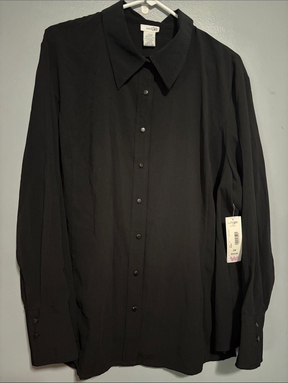 East 5th Black Long-Sleeve Snap Front Blouse